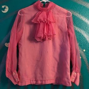 50’s/60’s Neon Pink Ruffle Blouse M